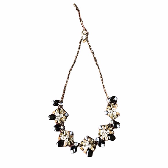 Banana Republic Factory Jewelry Statement Necklace Black Silver Rhinestones - Picture 3 of 7